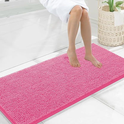 Smiry Luxury Chenille Bathroom Rugs 47x20, Extra Soft and Absorbent Shaggy Bath Mat, Machine Washable, Non-Slip Plush Carpet Runner for Tub, Shower, and Floor, Home Decor Accessories, Hot Pink