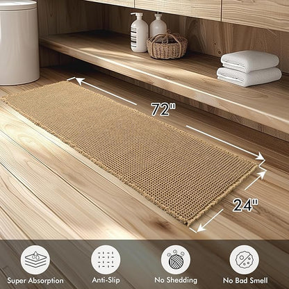 MIULEE Set of 2 Waffle Bathroom Runner Rugs, Boho Bath Rugs Non Slip Washable, Super Absorbent Runner Bath Mats, Rubber Backed Shower Mats for Hallway Bedroom Laundry Room, Brown, 2'x6'(24x72 Inch)