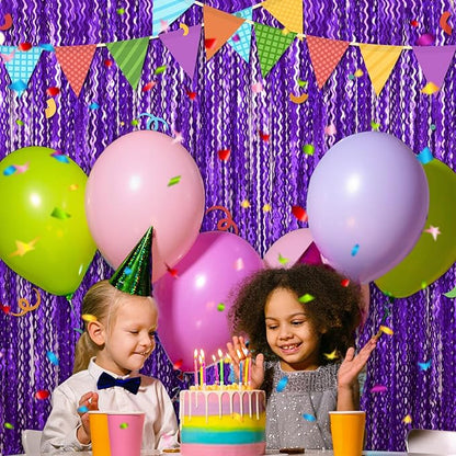4 Pack Purple Fringe Curtain Backdrop 3.2Ft x 8.2Ft Metallic Tinsel Foil Fringe Streamers Background for Photo Booth Mother's Day, Easter, Carnival, Birthday, Wedding Party Decoration