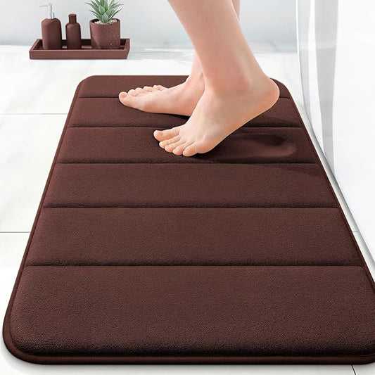 OLANLY Memory Foam Bath Mat 24x16, Super Soft Absorbent Bathroom Rugs, Quick Dry, Machine Washable Shower Floor Rugs, Bathmat Carpet, Bathroom Home Decor Accessories, Brown