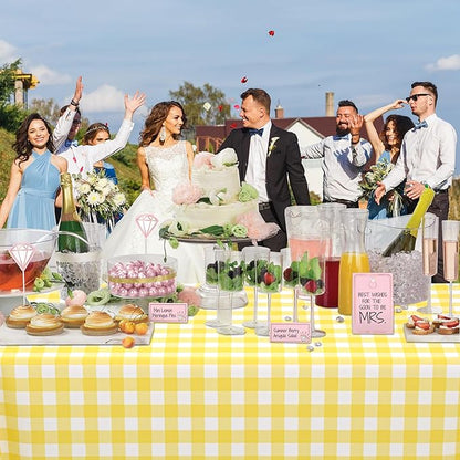 WNINK 4 Pack Light Yellow Gingham Rectangular Plastic Tablecloths, Yellow and White Checkered Disposable Table Covers 54" x 108" for Birthday, Wedding, Bridal Shower, Outdoor Picnic Camping Parties