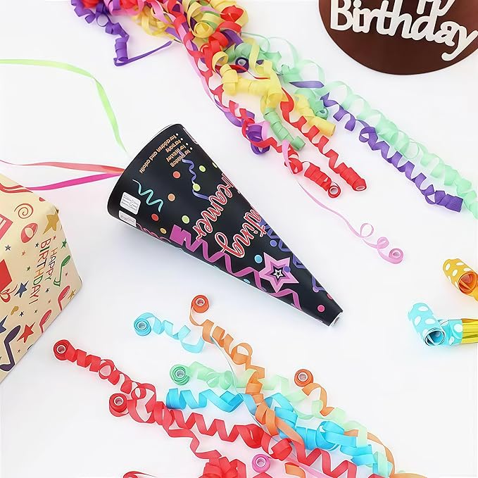 6Pcs Birthday Poppers No Mess Party Poppers Ice Cream Streamers Easy to Clean Handheld Streamers，Ideal for Birthday and Events