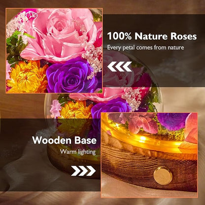 Forever Flowers for Delivery Prime, Preserved Rose in Glass Dome, Gifts for Women Birthday, Long-Lasting Flowers for Mom Wife Grandma Valentine's Day Mother's Day Christmas Anniversary, Pink