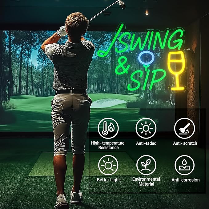 SWING & SIP Neon Sign for Golf Lovers, LED Wall Light for Home Bar, Office, Lounge, Party Decor, Golf Simulator Room Tournament After-Party, Man Cave Gift for Golfer Friends
