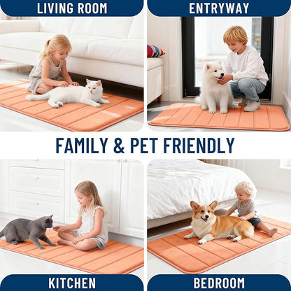 OLANLY Memory Foam Bath Mat 44x24, Super Soft Absorbent Bathroom Rugs, Quick Dry, Machine Washable Shower Floor Rugs, Bathmat Carpet, Bathroom Home Decor Accessories, Peach