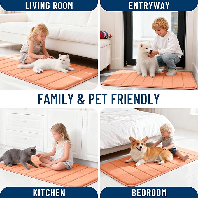 OLANLY Memory Foam Long Bathroom Rugs Runner 70x24, Super Soft Absorbent Bath Mat, Quick Dry, Machine Washable Shower Floor Rugs, Bathmat Carpet, Bathroom Home Decor Accessories, Peach