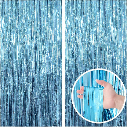 2 Pack Blue Backdrop Curtain Tinsel Streamers Ocean Themed Decor Birthday Party Decorations Foil Fringe Backdrop Graduation Baby Shower Bachelorette Winter Party Decorations Supplies