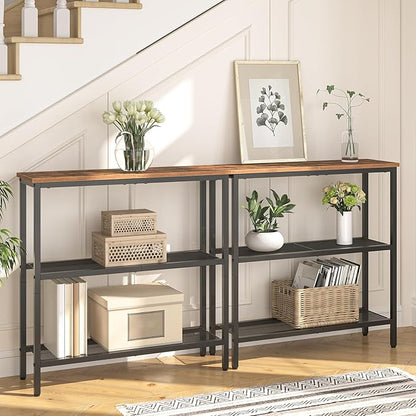 HOOBRO 29.5" Narrow Console Table, Set of 2, Entryway Table with Shelves, Thin Sofa Table, Behind Couch Table, Display Side Table, for Hallway, Entrance, Living Room, Rustic Brown and Black BF73XGP201