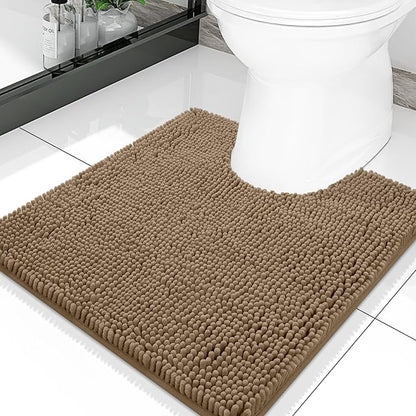 Smiry Luxury Chenille Toilet Rugs U-Shaped 20x20, Soft Absorbent Non-Slip Contour Bathroom Rugs for Toilet, Machine Washable Contoured Bath Mats, Camel