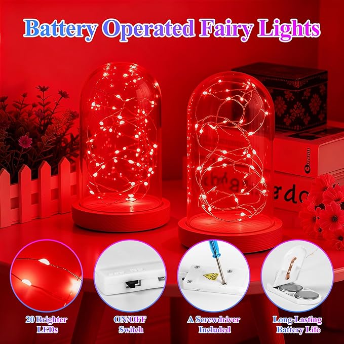 Lakumu 12 Pack Fairy Lights Battery Operated -7FT 20LED String Lights, Waterproof Silver Wire Firefly Starry Moon Lights for DIY Christmas Decorations Mason Jar Party Wedding Centerpiece Table Decor