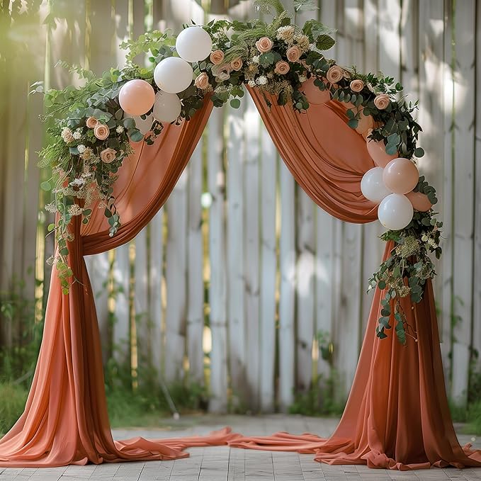 Wokceer Wedding Arch Draping Fabric Terracotta 6 Panels 28.7" x 20FT Sheer Fabric Drapes Backdrop Arch Draping Fabric for Wedding Ceremony Birthday Party Bridal Shower Decoration