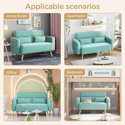Yaheetech 46" Small Modern Fabric Sofa Loveseat Mid Century 2 Seater Sofa Couch with Lumbar Pillows, Solid Wood Legs for Living Room, Small Space, Dorm, Office, Bedroom, Aquamarine