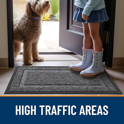 OLANLY Front Door Mat Indoor Outdoor Entrance, Waterproof All-Season, All-Weather Doormat, Sturdy Natural Rubber, Low Profile, Easy Clean Patio Porch Entryway Mat, 29.5x17, Black and White