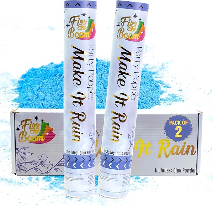 2 Pack Gender Reveal Smoke Confetti Poppers - Biodegradable Blue Powder Poppers for Baby Gender Reveal | Creates Vibrant Cloud of Color | Perfect for Photography and Special Events