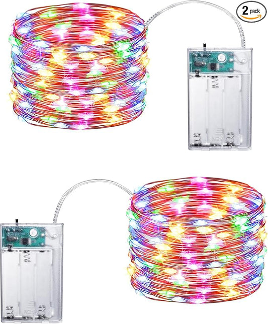 Joomer Battery String Lights, 2PACK Total 32FT 100 LED Battery Operated String Light, Twinkle Fairy Lights with Timer for Home, Garden, Store, Party, Holiday, Indoor Decor (Multicolor)