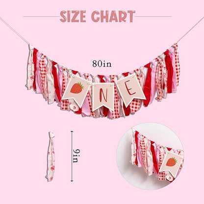 Berry First Birthday High Chair Banner - Strawberry Highchair Banner 1st Birthday, Berry Sweet One Party Decorations for Cake Smash, Photo Props