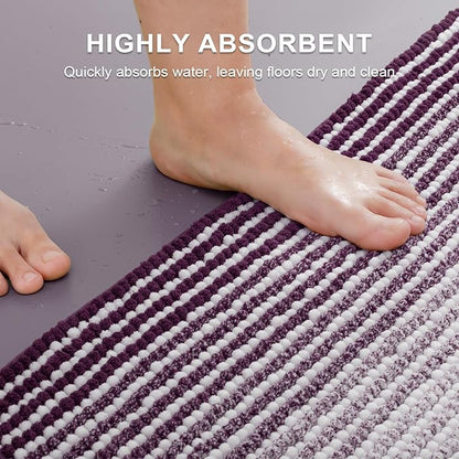 BSICPRO Bathroom Rugs and Mats Sets, 2 Piece Thick Absorbent Chenille Bath Mat Rug Set Non Slip, Soft Shaggy Bath Room Floor Mats for Bathroom, Machine Washable (Mauve Wine, 20" x 60" Plus 20" x 32")