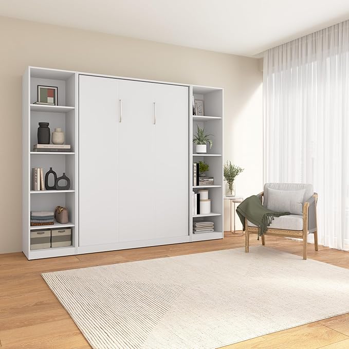 Bestar Claremont Full Murphy Bed with Closet Organizers (99W) in White, Space-Saving Sleeping Arrangement for Multipurpose Room