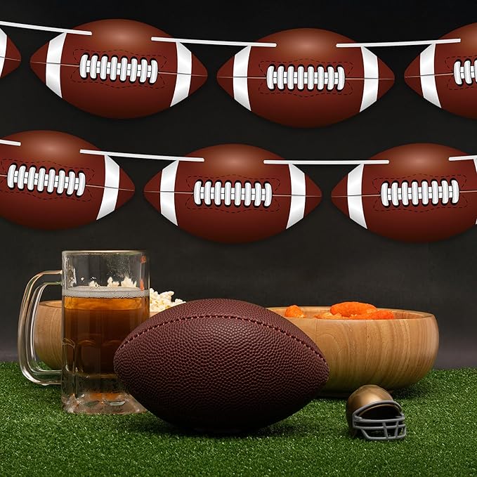 4 Pack Football Party Decorations, 32 PCS Football Cardboard Pre-Assemble Game Day Party Banner Garland for Bowl Game Day Sports Themed Party Supplies Birthday Cutouts Banner Decor