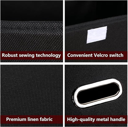STOREONE Fabric Storage Cube Bins Foldable Organizer Container Collapsible Basket with Lids and Metal Handles, for Home, Bedroom, Closet 6 Pcs (Black)