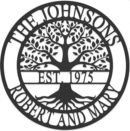 Established Family Tree Metal Sign – Custom Last Name Wall Decor for Home, Established Family Name Sign, Personalized Home Tree Wall Art (21")