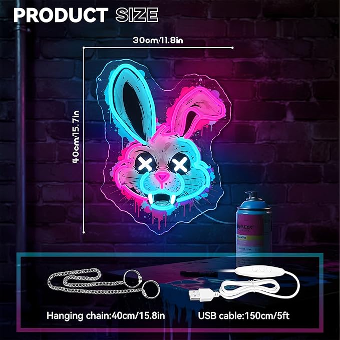 Bunny Neon Sign, Rabbit Neon Signs for Wall Decor, Dimmable Acrylic Neon Lights for Room Bedroom Game Room Club Bar Party Decorations, Perfect Gifts