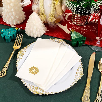 50 Pack Christmas Snowflake Paper Napkins - Cloth-like Christmas Disposable Hand Towels, Gold Premium Quality Xmas Dinner Napkin for Home Kitchen Table Bathroom Holiday Decor