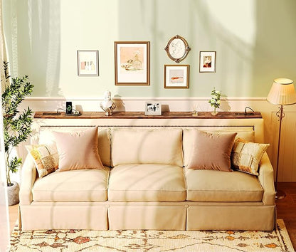SUPERJARE 86.6 inch Narrow Console Table with Outlet, Sofa Tables, Behind Couch Table, Long Entryway Tables with Charging Station, for Living Room, Rustic Brown