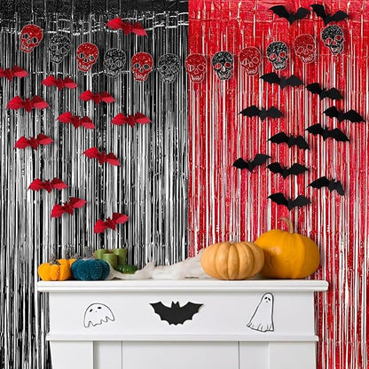 Foil Fringe Curtain Party Decorations - Black Red Metallic Tinsel Backdrop Party Steamers Curtains for Christmas New Years Boy Men Birthdays Prom Bachelorette Holidays Parties Decorations