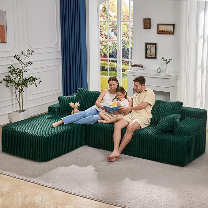 Hobestluk Modular Sectional Sofa Couches L-Shape Couch 3 Seat Modular Sofa Memory Foam Sectional Couches for Living Room, Cloud Couch with Oversized Chaise (108" Left Facing Chaise)