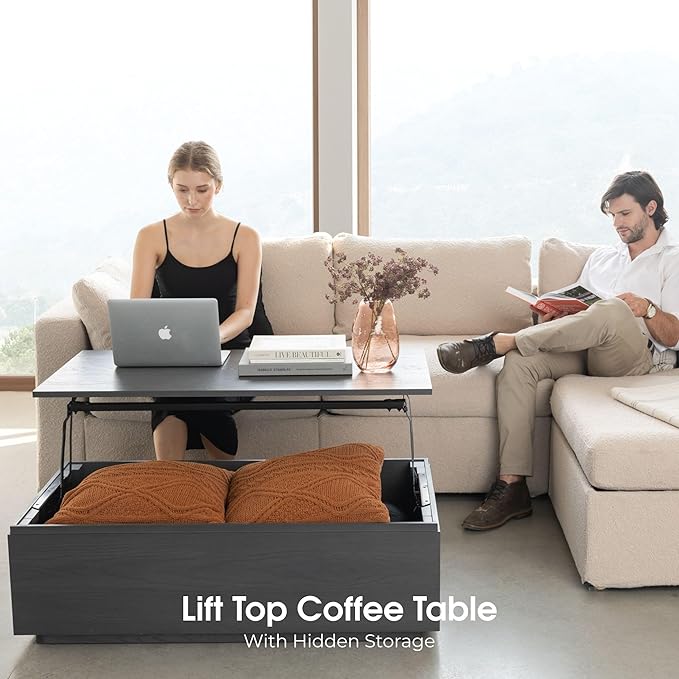 Transformer Table - Solid Wood Extendable Dining Table, Seats 2-12, Expandable Dining Room Table, Space-Saving Furniture, Kitchen and Dining Room Furniture (Black, Table + Coffee Table)