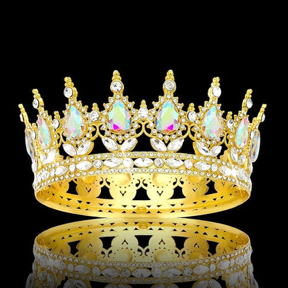 Queen Crown Rhinestone Wedding Crowns and Tiaras for Women Costume Party Hair Accessories Princess Birthday Crown Crystal Bridal Crown (Gold Crown-A+B)