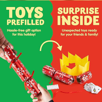 JOYIN 12 Pack Christmas Non-Snap Party Favor, Red & Green Snowflake Party Table Favor Includes Party Hat, Jokes & Gifts, Xmas Gifts Prizes for Christmas Holiday Dinner Traditions Supplies