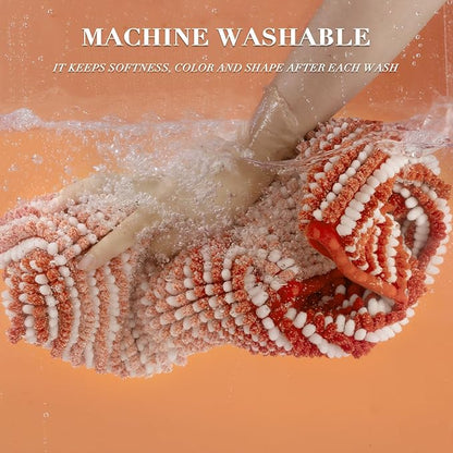 Bathroom Rugs and Mats Sets, 2 Piece Thick Absorbent Chenille Bath Mat Rug Set Non Slip, Soft Shaggy Bath Room Floor Mats for Bathroom, Machine Washable (Sunset Orange, 20" x 60" Plus 20" x 32")