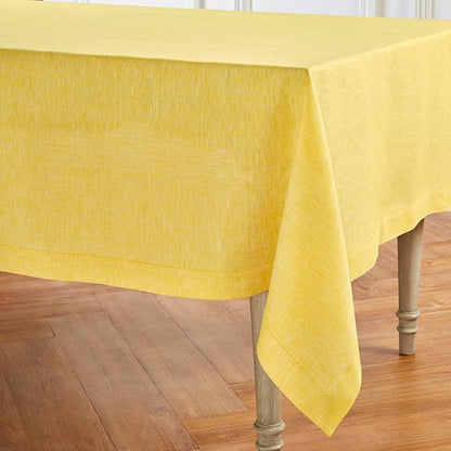 Solino Home Linen Tablecloth 60 x 90 Inch - 100% Pure Linen Chambray Lemon Yellow Table Cloth for Rectangular Tables - Athena, Machine Washable Cloth Tablecloth