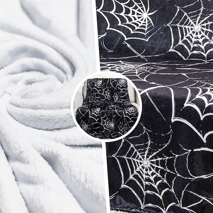 Gothic Spider Web Blanket - Perfect for Gothic Room Decor,Spooky Home Decor, Ideal Gothic Decor Accent,Black Horror Blanket, Soft Flannel for Couch, Bed, and Haunted Mansion Use (50" x 60")
