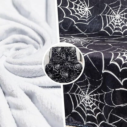 Gothic Spider Web Blanket - Perfect for Gothic Room Decor,Spooky Home Decor, Ideal Gothic Decor Accent,Black Horror Blanket, Soft Flannel for Couch, Bed, and Haunted Mansion Use (50" x 60")