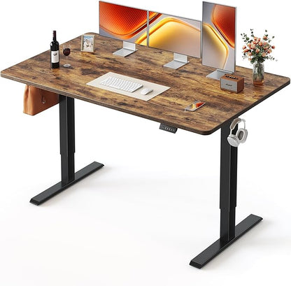 FEZIBO Standing Desk, 63×28 Inches Electric Height Adjustable, Sit Stand Up, Computer Office Desk with Splice Board, Black Frame/Rustic Brown TOP