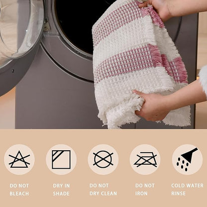 Waffle Bath Mat Non Slip, Boho Bathroom Rug, Super Absorbent Quick Dry Bathroom Mat, Soft Farmhouse Bath Rug with Tassels, Small Washable Shower Mats for Floor 16"x24", White and Pink