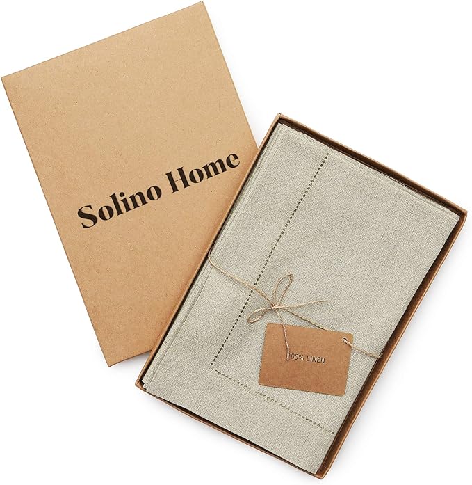 Solino Home Natural Linen Napkins Set of 4-100% Pure Linen Hemstitch Dinner Napkins 20 x 20 Inch for Fall, Autumn, Christmas, Holiday, New Year - Classic Hemstitch