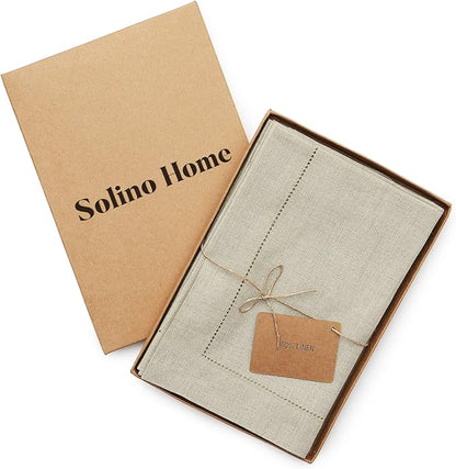 Solino Home Natural Linen Napkins Set of 6-100% Pure Linen Hemstitch Dinner Napkins 20 x 20 Inch for Fall, Autumn, Christmas, Holiday, New Year - Classic Hemstitch