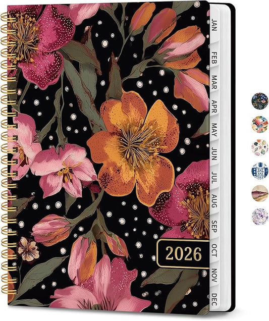 2026 Planner, Weekly and Monthly Planner for Women, Jan 2026 - Dec 2026 Pretty 2026 Calendar Planner with Monthly Tabs, Inner Pocket, Spiral Binding, Perfect for Office Home School - 8.5" x 11", Crimson Floral