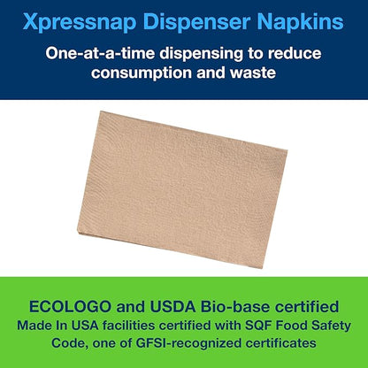 Tork Xpressnap Natural Dispenser Napkin N4, 2-ply, 1/2 Fold, One-at-a-Time Dispensing, 12 x 500, 8.5" x 6.5", 109906