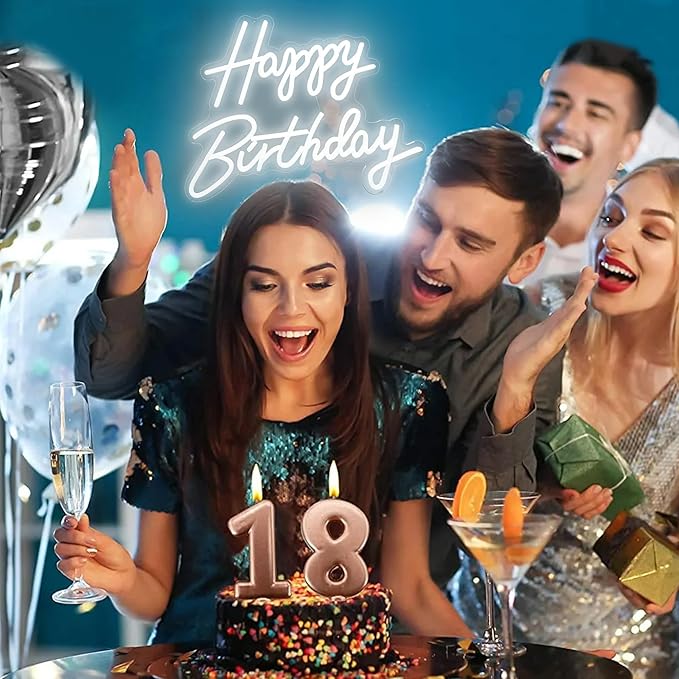 Happy Birthday Neon Sign, Happy Birthday Light Up Sign, Neon Happy Birthday Sign USB Powered, Happy Birthday Led Sign for Birthday Party Wall Decoration 16.9'' x 13.1'' (White)