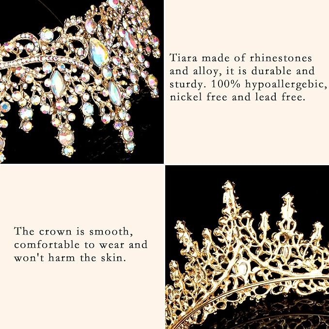 COCIDE Gold Tiara and Crown for Women Crystal Queen Crowns Princess Rhinestone Tiaras for Girl Bride Wedding Hair Accessories for Bridal Birthday Party Prom Halloween Costume Cosplay