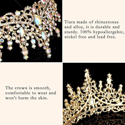 COCIDE Gold Tiara and Crown for Women Crystal Queen Crowns Princess Rhinestone Tiaras for Girl Bride Wedding Hair Accessories for Bridal Birthday Party Prom Halloween Costume Cosplay