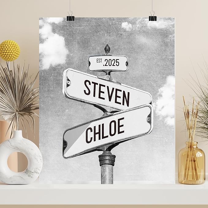 Personalized Vintage Street Sign For Couples, Custom Street Sign Canvas Poster Wall Art With Names, Gift For Valentine