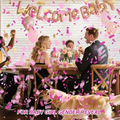 4 Pack Gender Reveal Confetti Cannon, 12 in Pink Rectangle Shaped Paper Party Poppers Cannons, Confetti Poppers For Baby Boy Girl Gender Reveal Baby Showers (Rectangle, Pink)