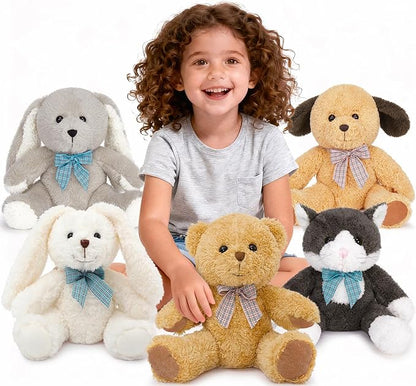 MaoGoLan 5 Pack Soft Stuffed Animals Bulk 13'' Cute Plush Toys Party Favors Bundle for Kids Teens Girls - Teddy Bear, Floppy Bunnies, Dog, Cat - Baby Shower Decor Christmas Easter Gift