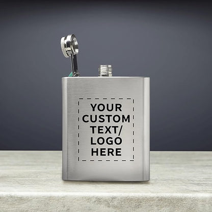 Custom Murano Stainless Steel Hip Flasks 6 oz. Set of 10, Personalized Bulk Pack - Screw on Cap, Great for Wedding Party Gifts, Groomsmen Gifts, Outdoor Activities - Silver